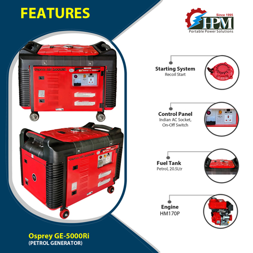 5 KVA Petrol Generator, Model Osprey GE-5000Ri, Recoil Start